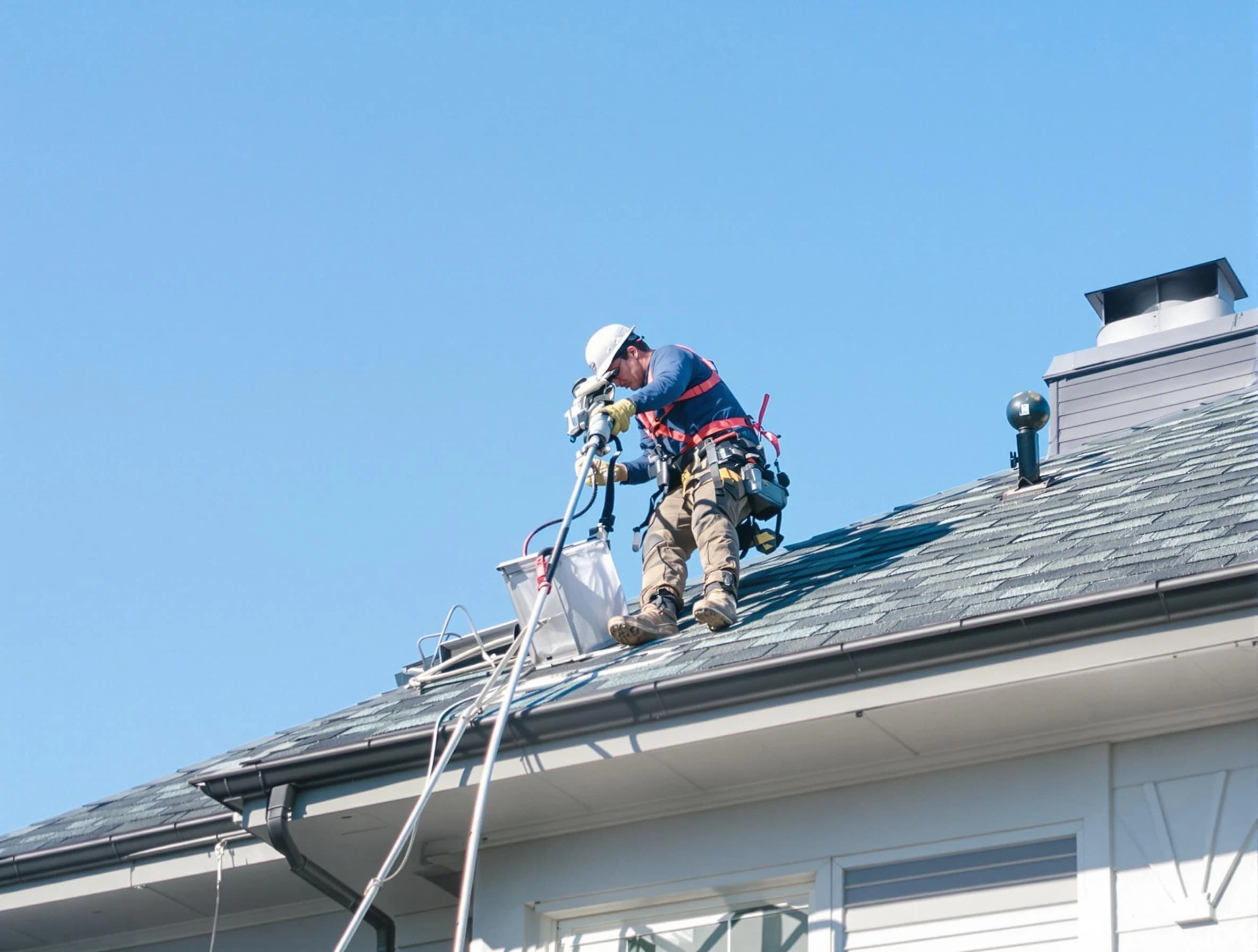 Oklahoma City Dryer Vent Cleaning certified technician cleaning a roof-mounted dryer vent system in Oklahoma City