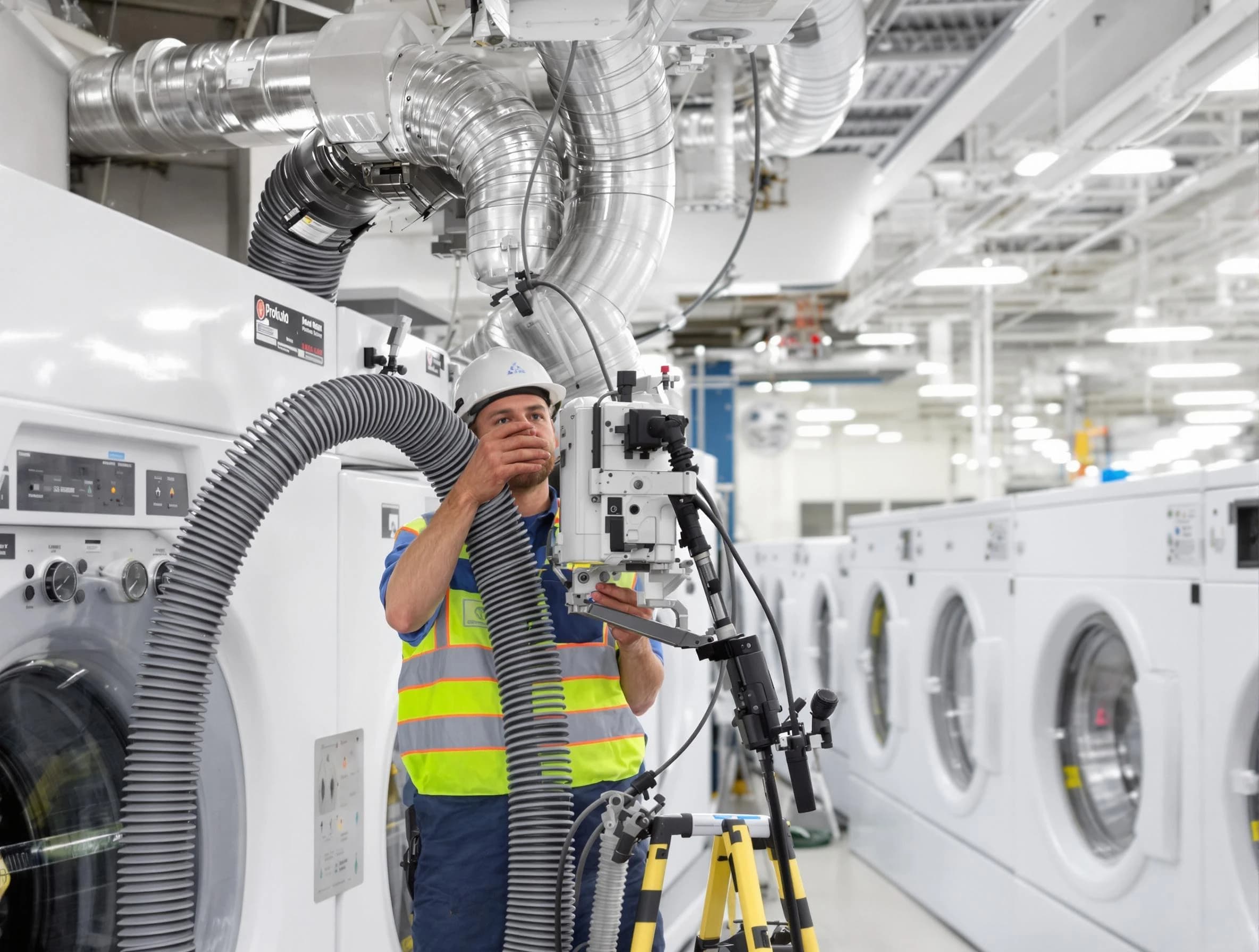 Oklahoma City Dryer Vent Cleaning team performing commercial-grade dryer vent cleaning at a business facility in Oklahoma City