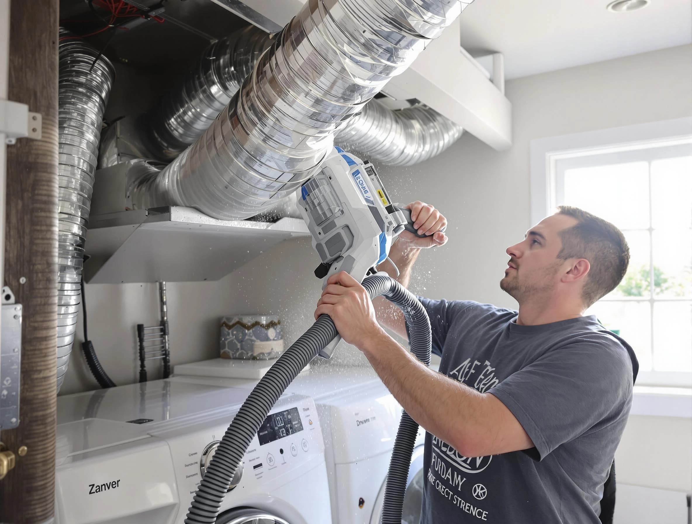 Oklahoma City Dryer Vent Cleaning specialist cleaning deep within a dryer vent duct system in Oklahoma City
